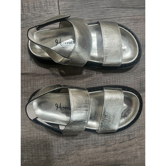 Homers Silver Banded Leather Hand Crafted Strappy Platform Sandals Size 36 US 6 - Picture 4 of 10